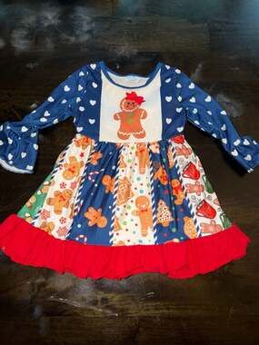 Boutique Gingerbread Man Long Sleeve Ruffle Twirl Dress Size XS (2T)